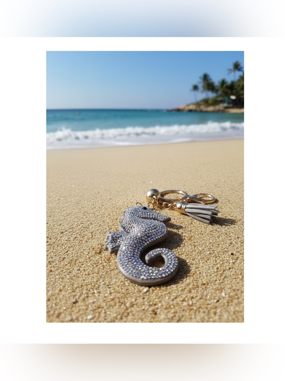 🐠🆕🐠 Seahorse Crystal Keychain and Card Holder Charm - Grey